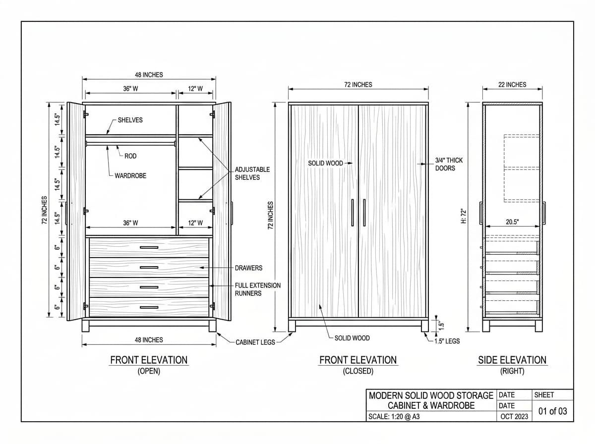 Pluto Cabinet (Multi-Tier Credenza) - Architectural Drawing